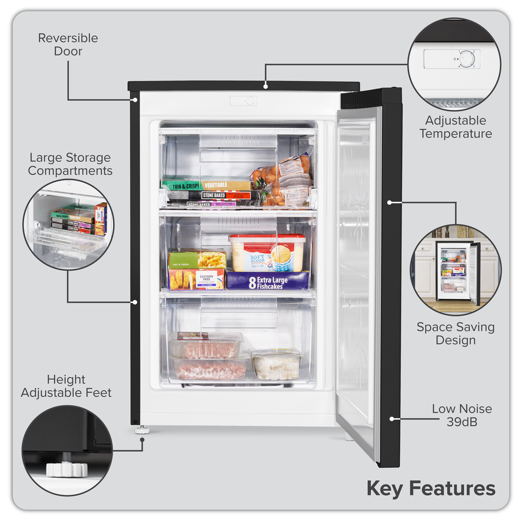 Baridi Freestanding Undercounter Freezer, 85L Capacity, Black (DH251)
