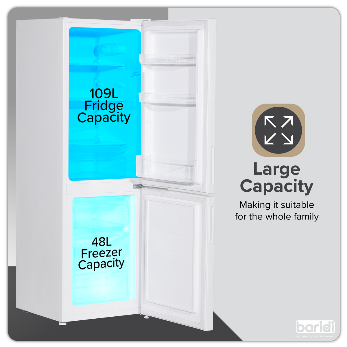Baridi 70/30 Low Frost Fridge Freezer, 157L Capacity, White (DH252)