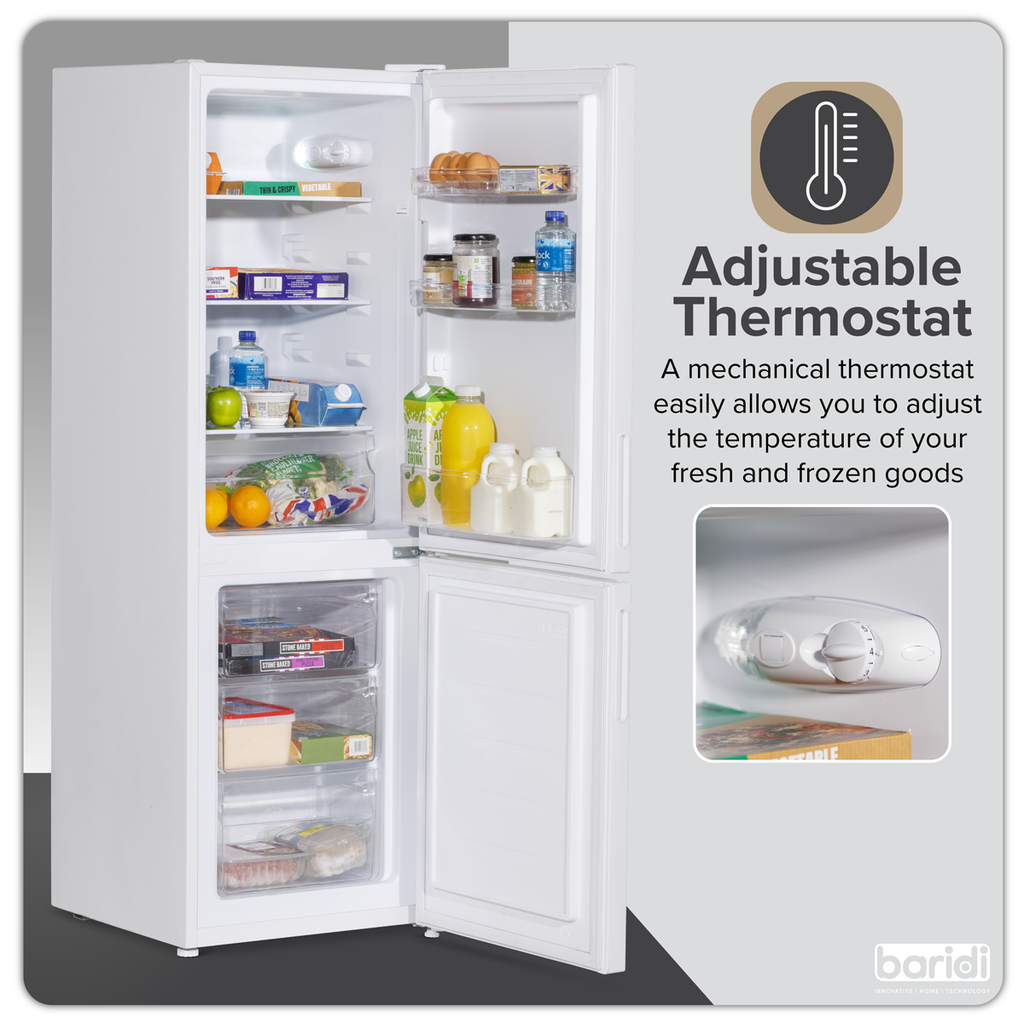 Baridi 70/30 Low Frost Fridge Freezer, 157L Capacity, White (DH252)