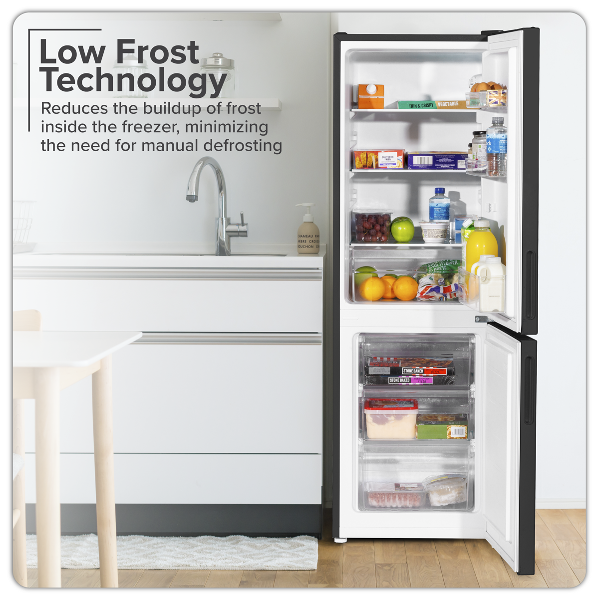 Baridi 70/30 Low Frost Fridge Freezer, 157L Capacity, Black (DH253) (Factory Refurbished B)