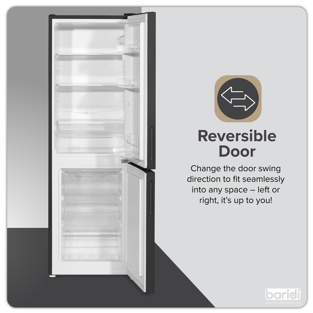 Baridi 70/30 Low Frost Fridge Freezer, 157L Capacity, Black (DH253) (Factory Refurbished B)