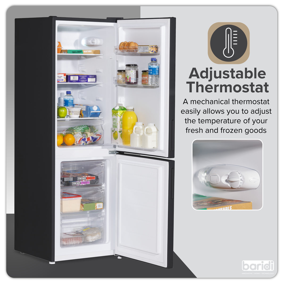 Baridi 70/30 Low Frost Fridge Freezer, 157L Capacity, Black (DH253) (Factory Refurbished B)