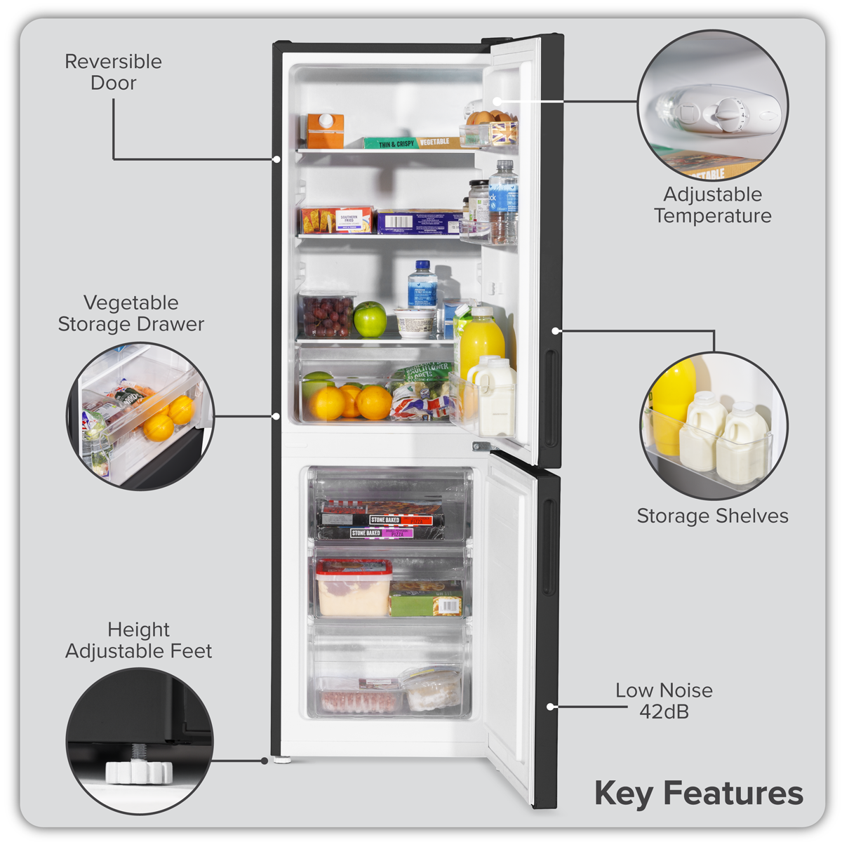 Baridi 70/30 Low Frost Fridge Freezer, 157L Capacity, Black (DH253) (Factory Refurbished B)