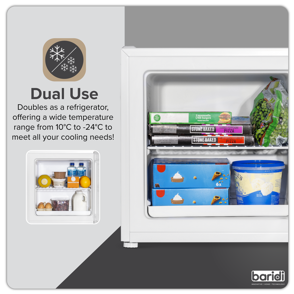 Baridi Mini Tabletop Fridge Freezer, 31L Capacity, White (DH254)