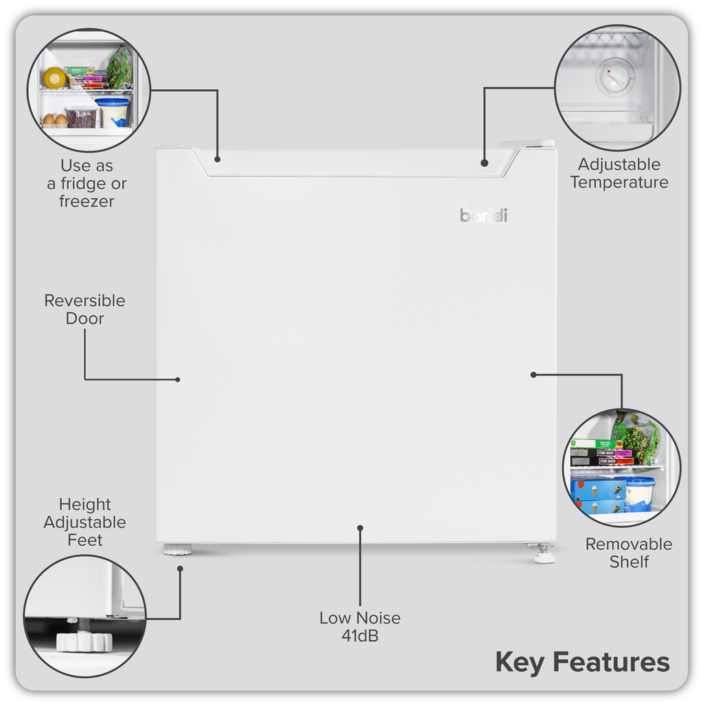 Baridi Mini Tabletop Fridge Freezer, 31L Capacity, White (DH254)