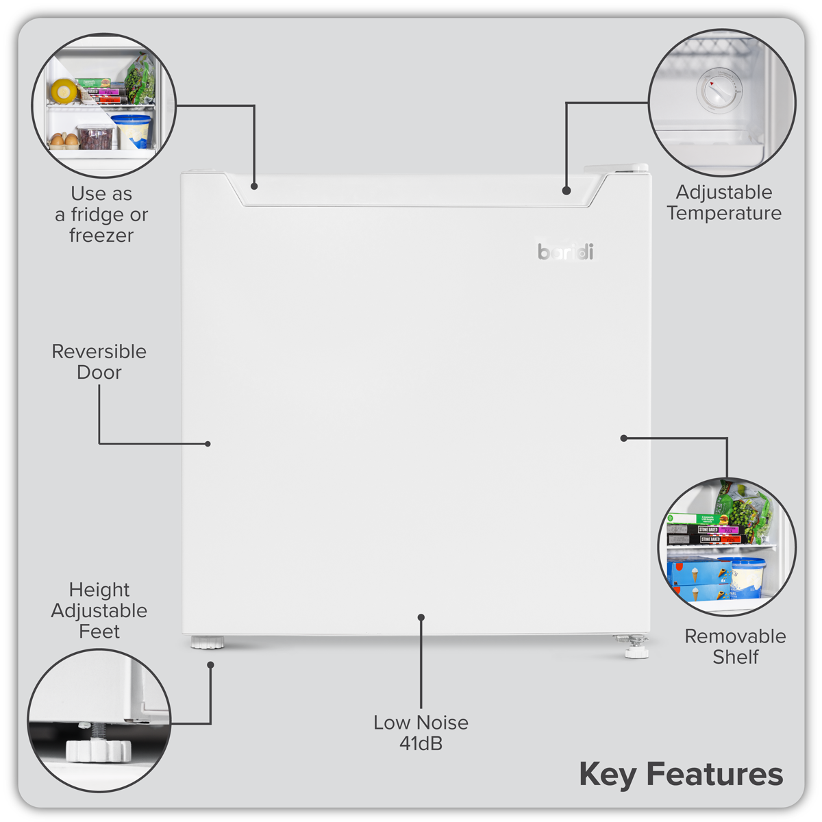 Baridi Mini Tabletop Fridge Freezer, 31L Capacity, White (DH254)