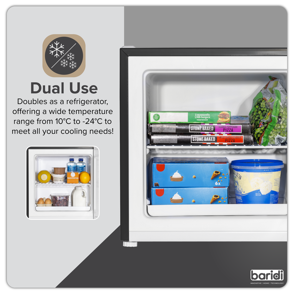 Baridi Mini Tabletop Fridge Freezer, 31L Capacity, Black (DH255)