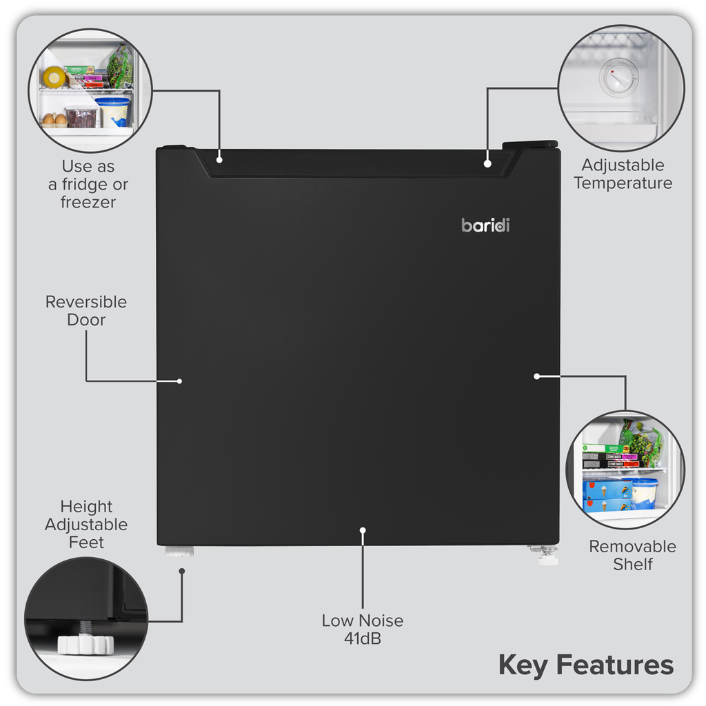 Baridi Mini Tabletop Fridge Freezer, 31L Capacity, Black (DH255)