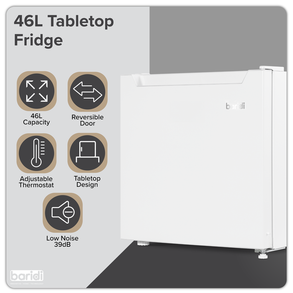 Baridi Tabletop Fridge with Ice Box, 46L Capacity, White (DH256)