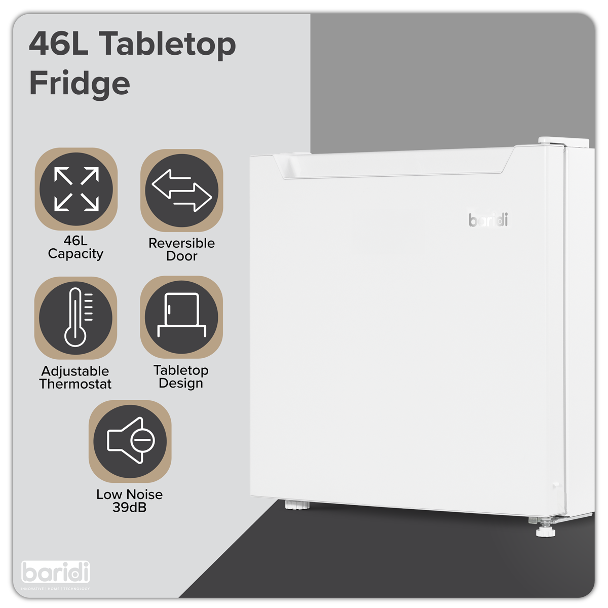 Baridi Tabletop Fridge with Ice Box, 46L Capacity, White (DH256)