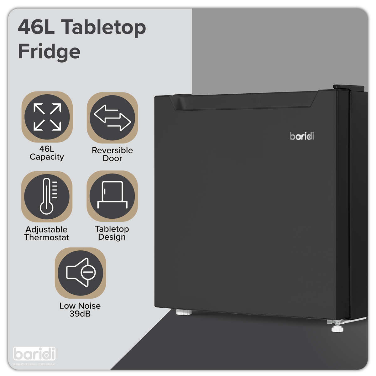 Baridi Tabletop Fridge with Ice Box, 46L Capacity, Black (DH257)