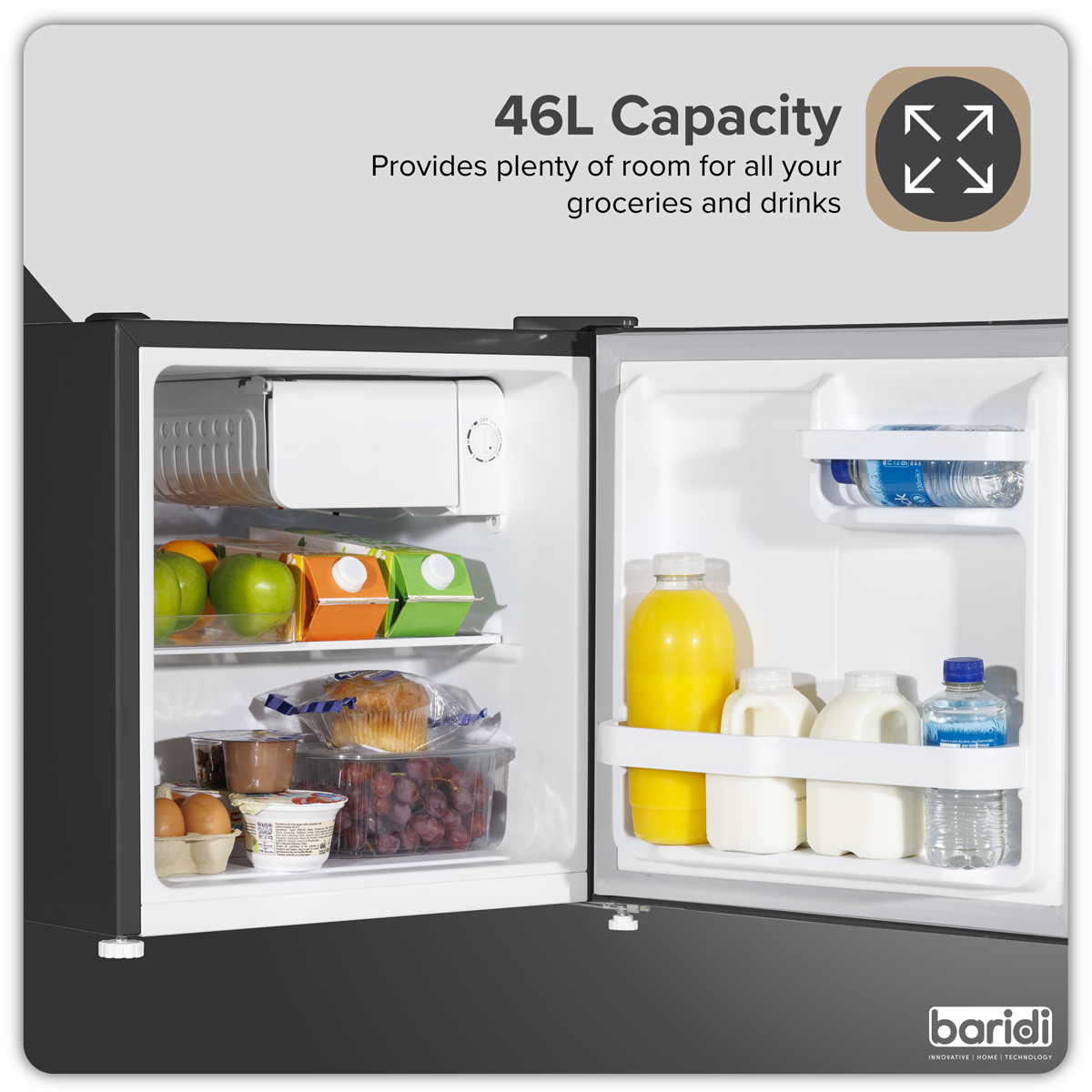 Baridi Tabletop Fridge with Ice Box, 46L Capacity, Black (DH257)