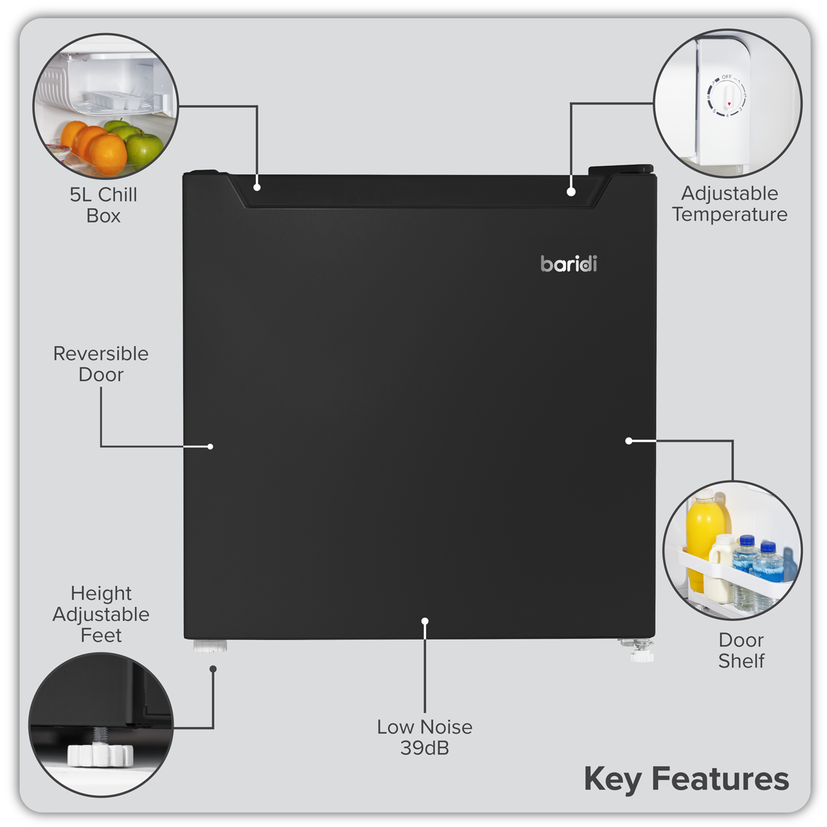 Baridi Tabletop Fridge with Ice Box, 46L Capacity, Black (DH257)