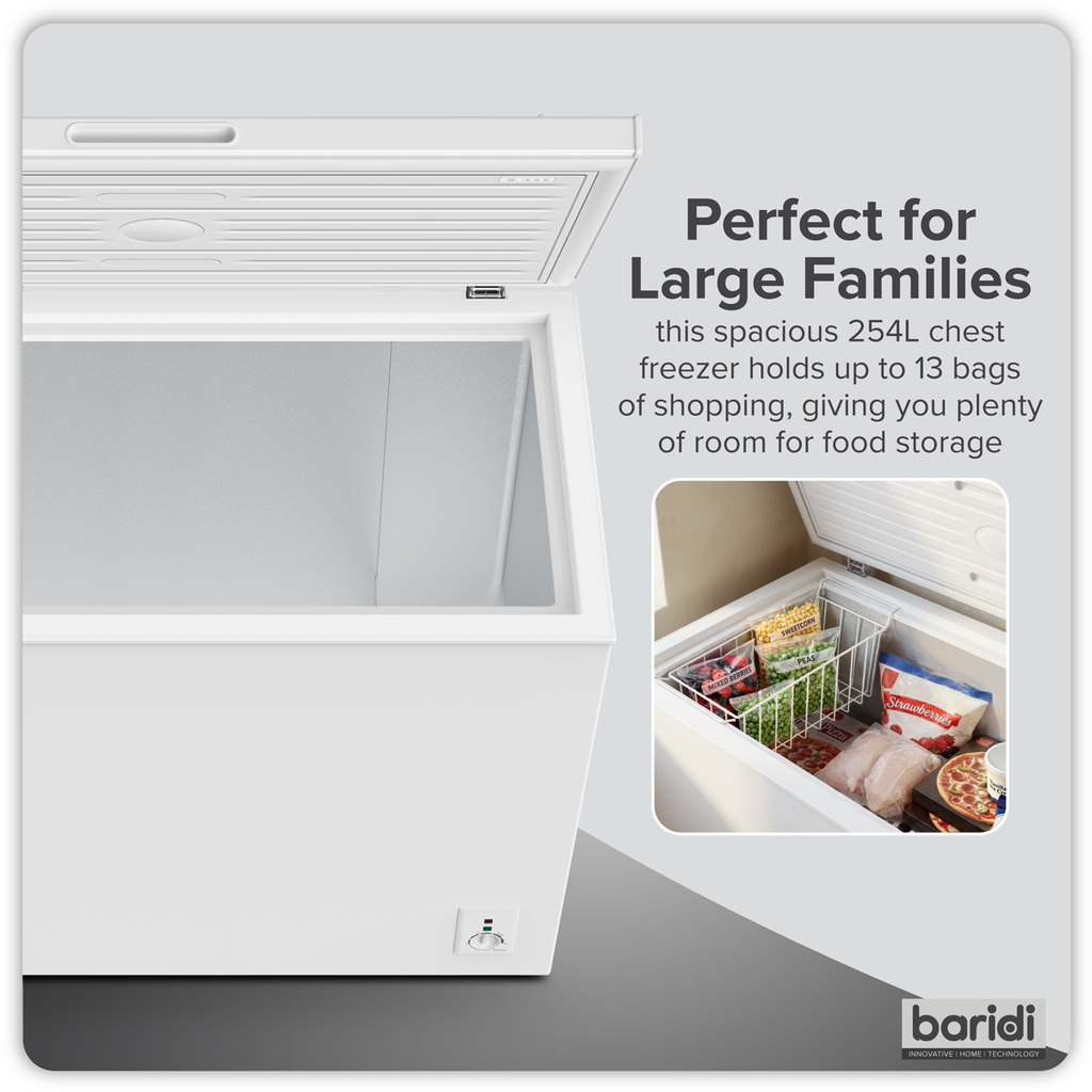 Baridi Freestanding Chest Freezer 254L Capacity - White