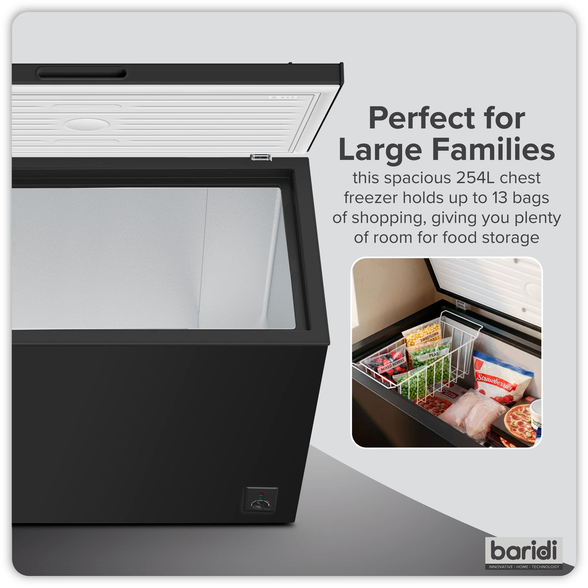 Baridi Freestanding Chest Freezer 254L Capacity - Black