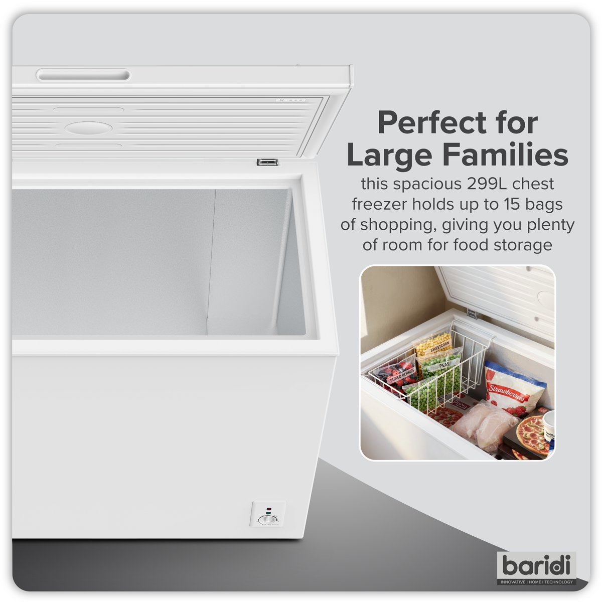 Baridi Freestanding Chest Freezer 299L Capacity - White