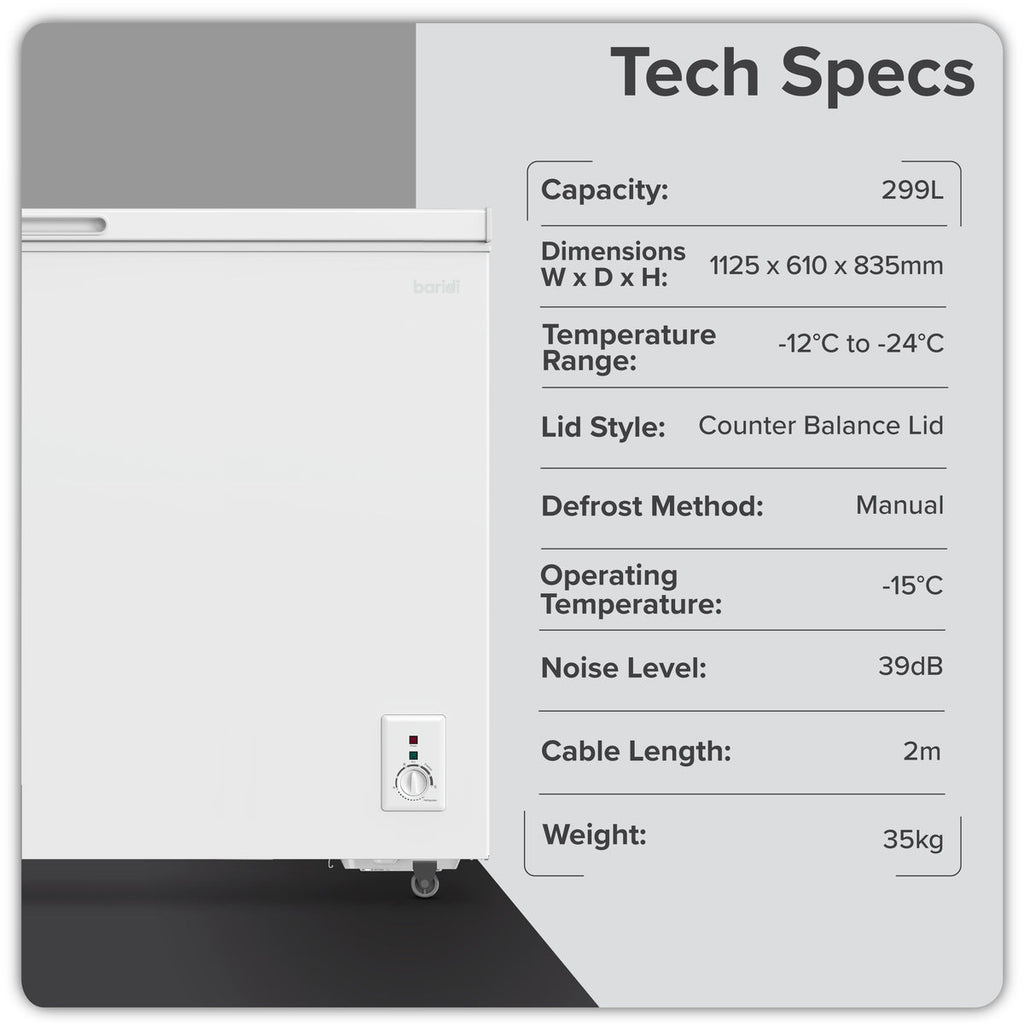 Baridi Freestanding Chest Freezer 299L Capacity - White