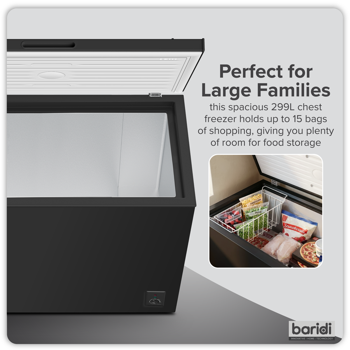Baridi Freestanding Chest Freezer 299L Capacity - Black