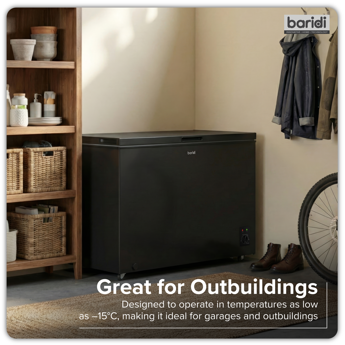 Baridi Freestanding Chest Freezer 299L Capacity - Black