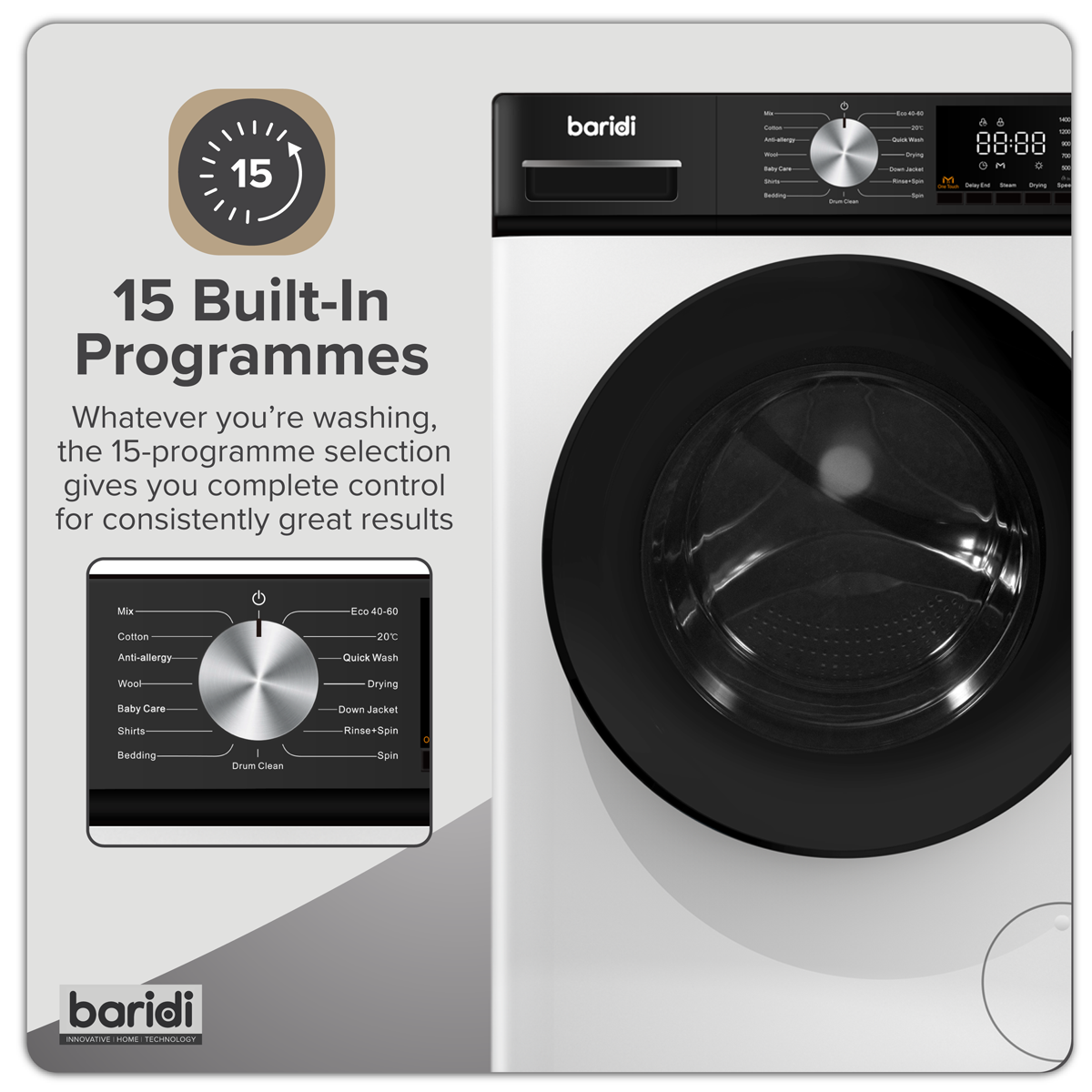 Baridi 8/5kg Washer Dryer, Front Loading, 1400rpm, White