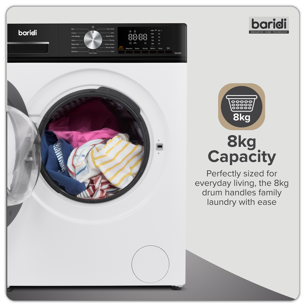 Baridi 8/5kg Washer Dryer, Front Loading, 1400rpm, White