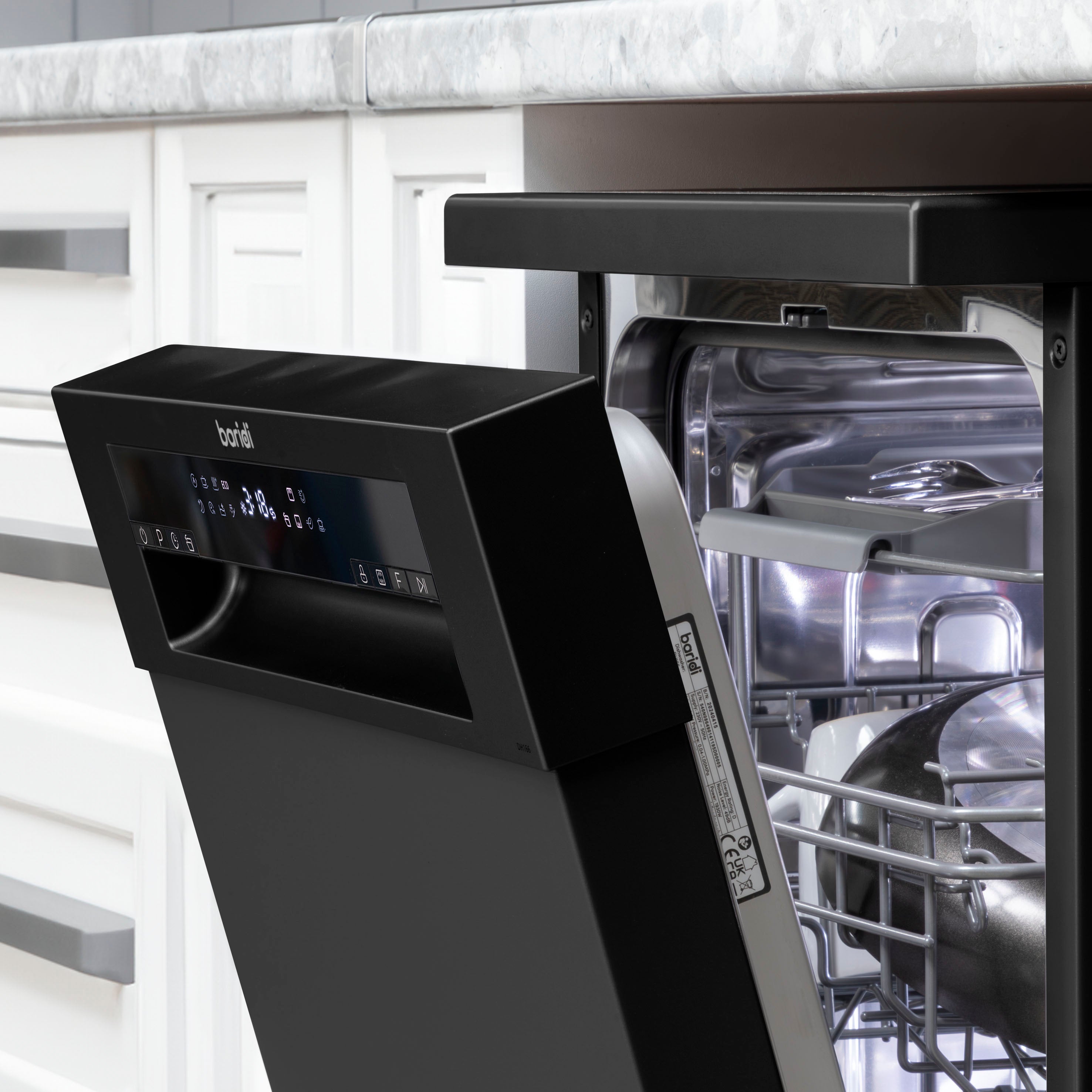 Baridi DH267 Slimline Freestanding Dishwasher 45cm, 10 Place Settings, 8 Programmes, Black