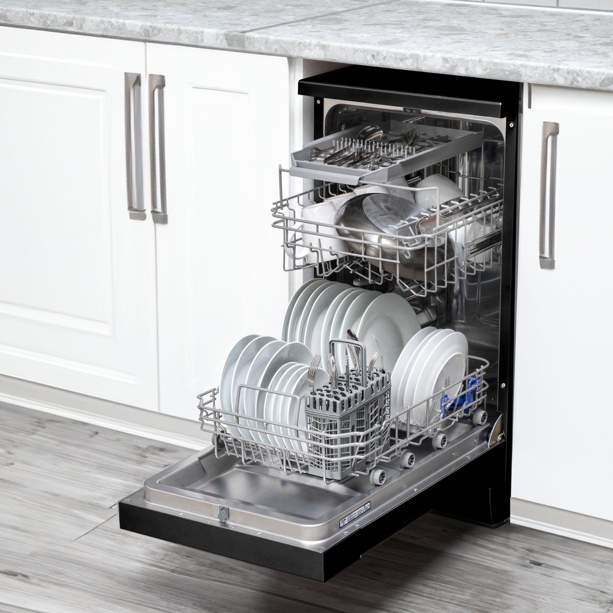 Baridi DH267 Slimline Freestanding Dishwasher 45cm, 10 Place Settings, 8 Programmes, Black