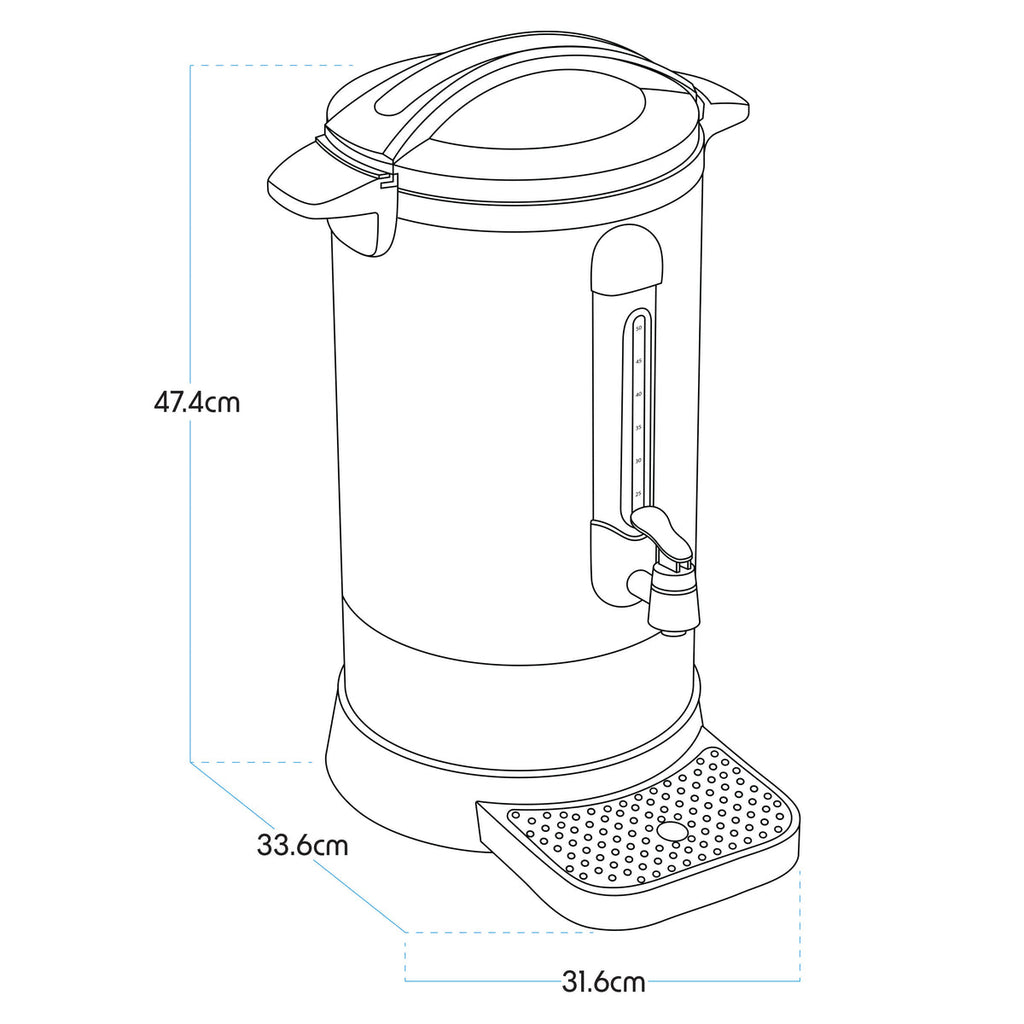 Baridi Hot Water Boiler/Tea Urn, 10L Capacity, Stainless Steel (DH269)