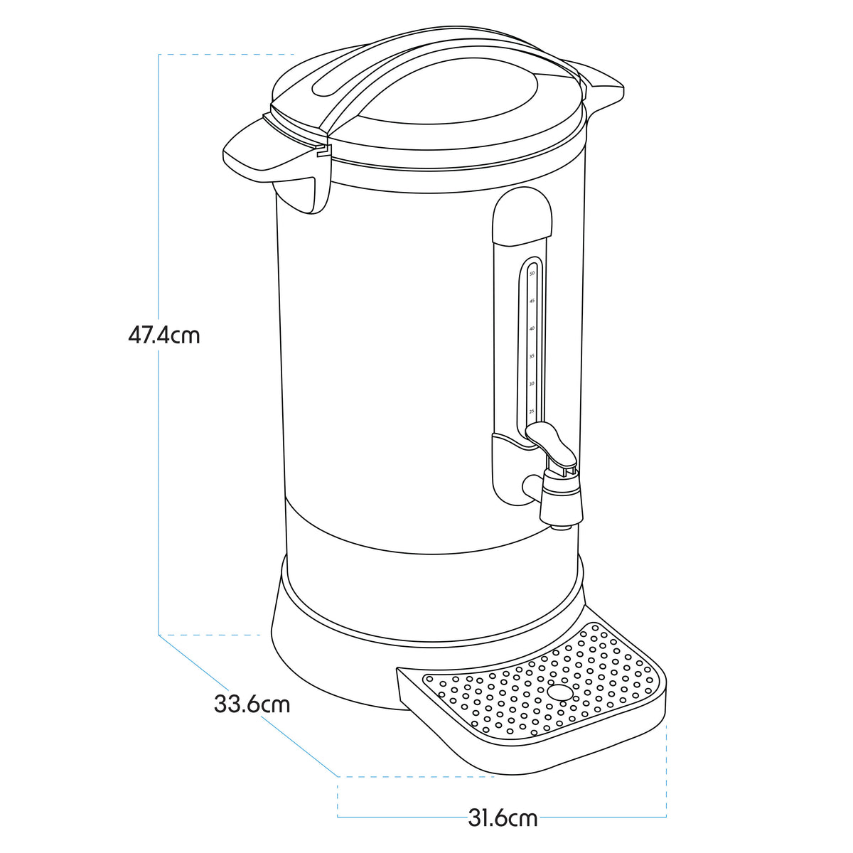 Baridi Hot Water Boiler/Tea Urn, 10L Capacity, Stainless Steel (DH269)