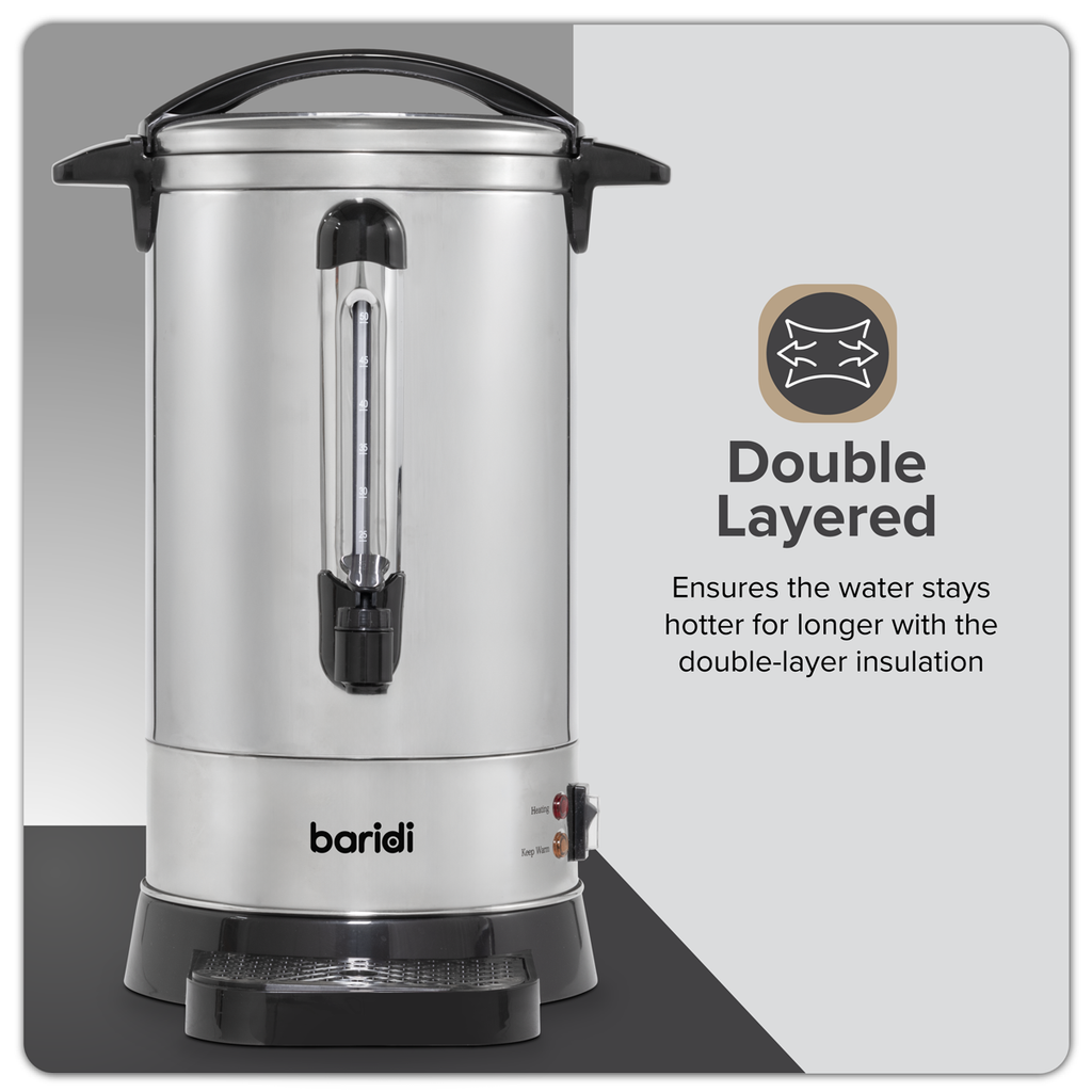 Baridi Hot Water Boiler/Tea Urn, 10L Capacity, Stainless Steel (DH269)
