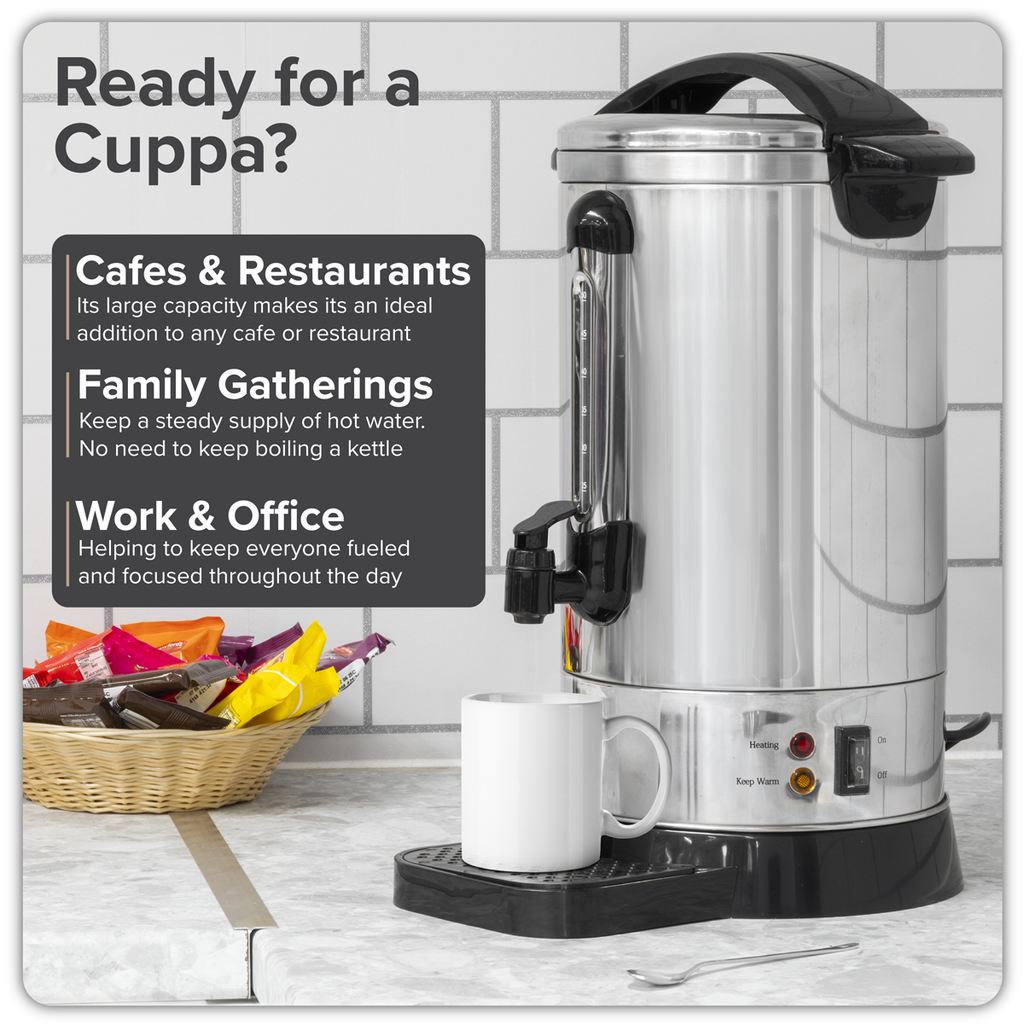 Baridi Hot Water Boiler/Tea Urn, 10L Capacity, Stainless Steel (DH269)