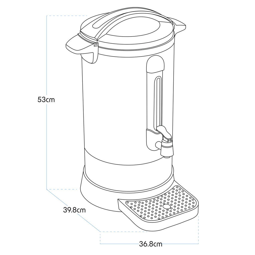 Baridi Hot Water Boiler/Tea Urn, 20L Capacity, Stainless Steel (DH270) (Factory Refurbished A)