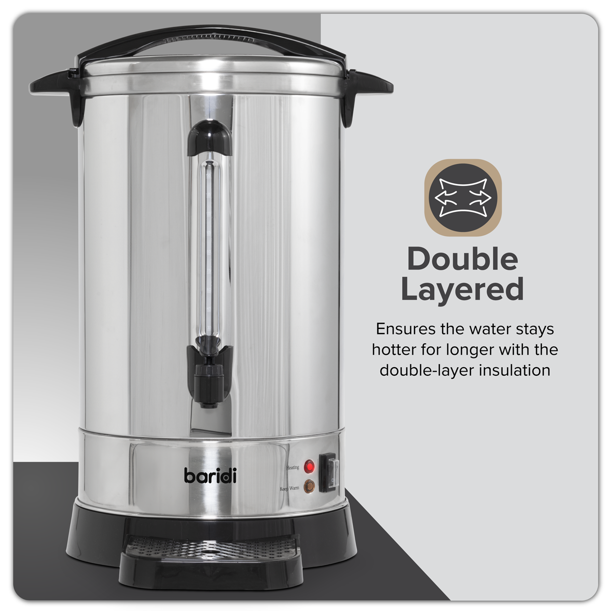 Baridi Hot Water Boiler/Tea Urn, 20L Capacity, Stainless Steel (DH270) (Factory Refurbished A)