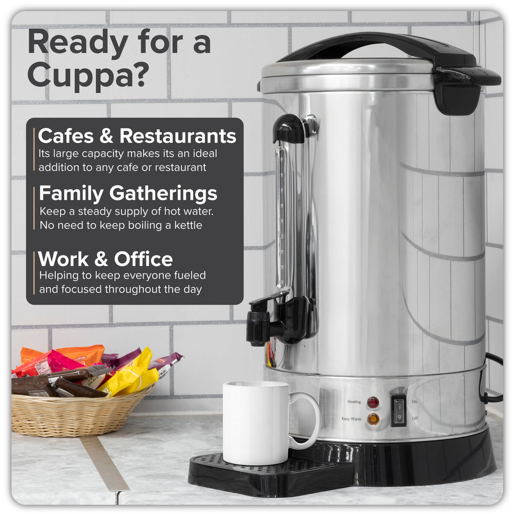 Baridi Hot Water Boiler/Tea Urn, 20L Capacity, Stainless Steel (DH270) (Factory Refurbished A)
