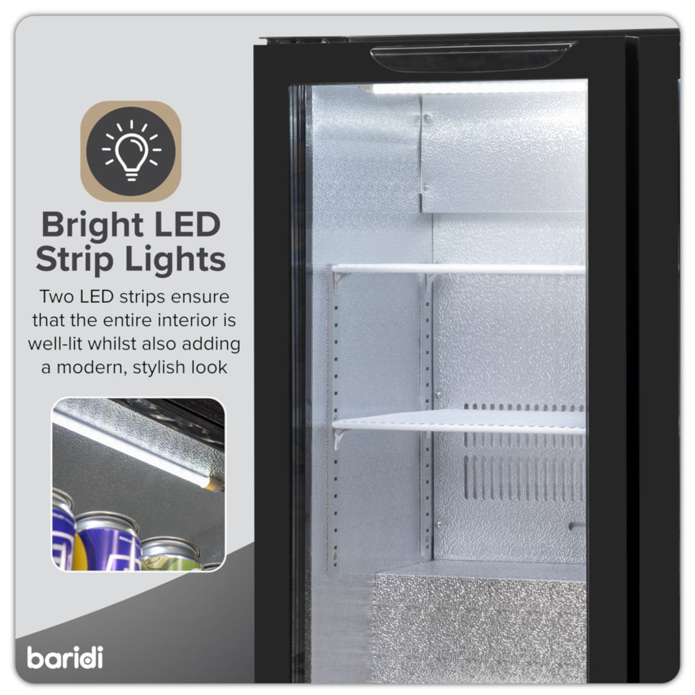 Baridi DH272 Back Bar Beer Drinks Fridge with Hinged Double Door, 190 Litre/262 Cans Capacity, Black