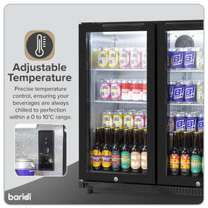 Baridi DH272 Back Bar Beer Drinks Fridge with Hinged Double Door, 190 Litre/262 Cans Capacity, Black
