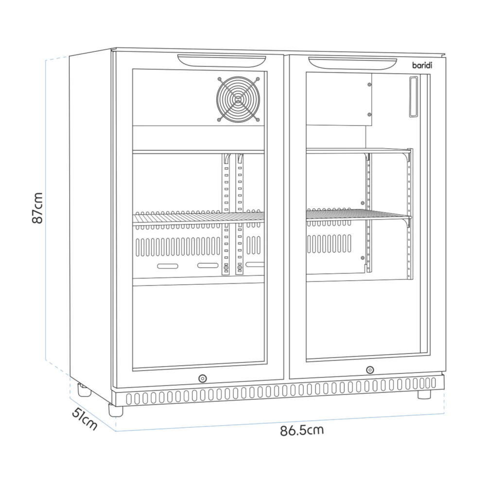 Baridi DH272 Back Bar Beer Drinks Fridge with Hinged Double Door, 190 Litre/262 Cans Capacity, Black