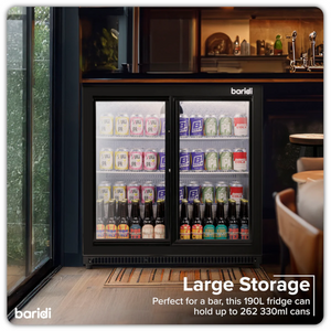 Baridi DH273 Back Bar Beer Drinks Cooler Fridge with Sliding Double Door, 190 Litre/262 Cans Capacity, Black