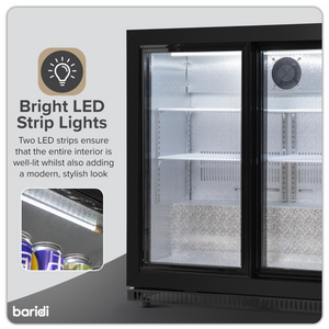 Baridi DH273 Back Bar Beer Drinks Cooler Fridge with Sliding Double Door, 190 Litre/262 Cans Capacity, Black
