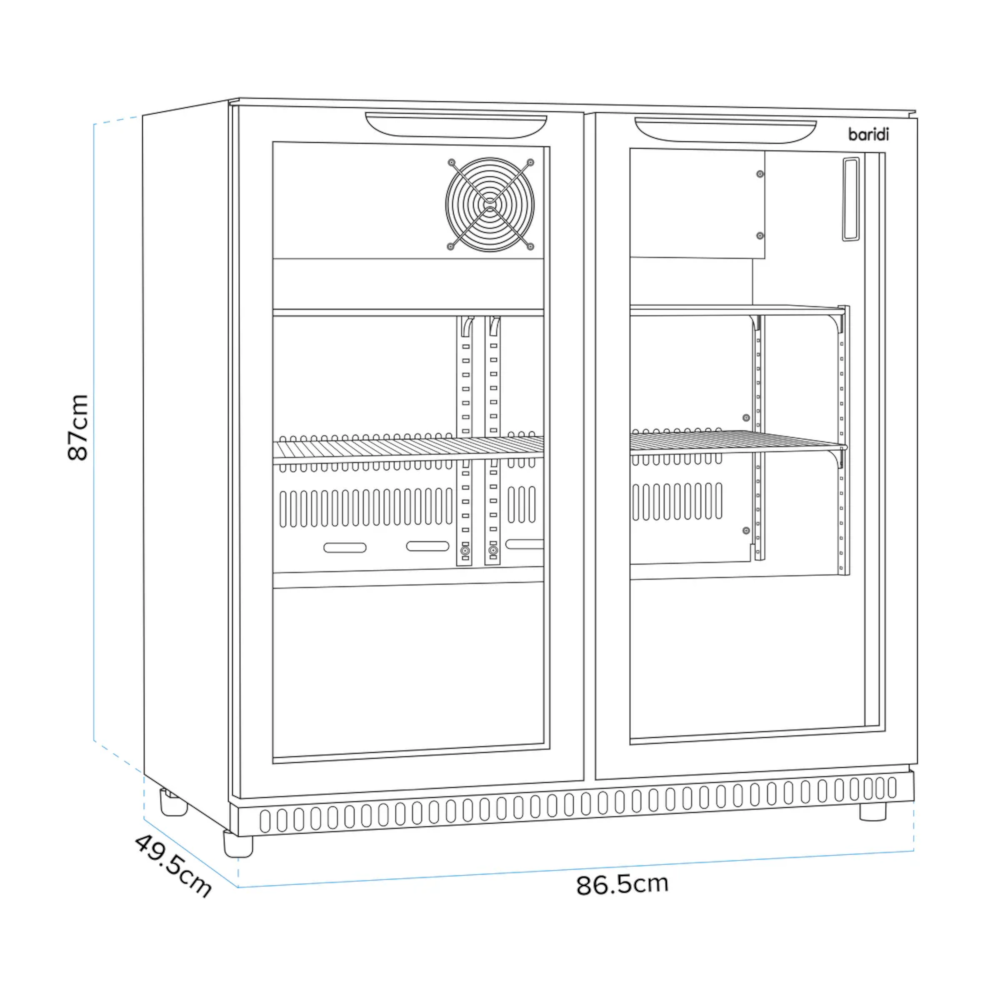 Baridi DH273 Back Bar Beer Drinks Cooler Fridge with Sliding Double Door, 190 Litre/262 Cans Capacity, Black
