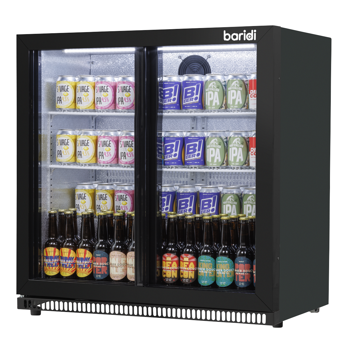 Baridi Back Bar Drinks Cooler Fridge with Double Sliding Doors, 190L Capacity, Black (DH273) (Factory Refurbished B)