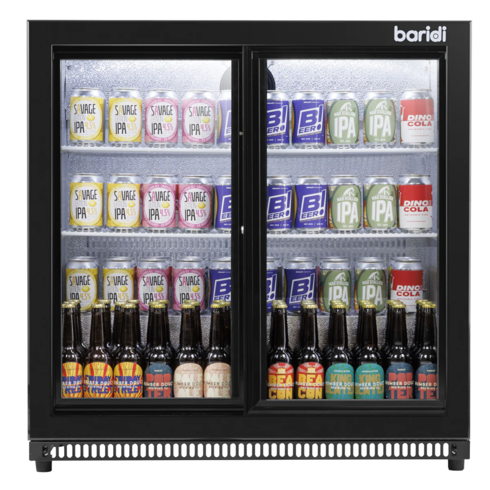 Baridi DH273 Back Bar Beer Drinks Cooler Fridge with Sliding Double Door, 190 Litre/262 Cans Capacity, Black