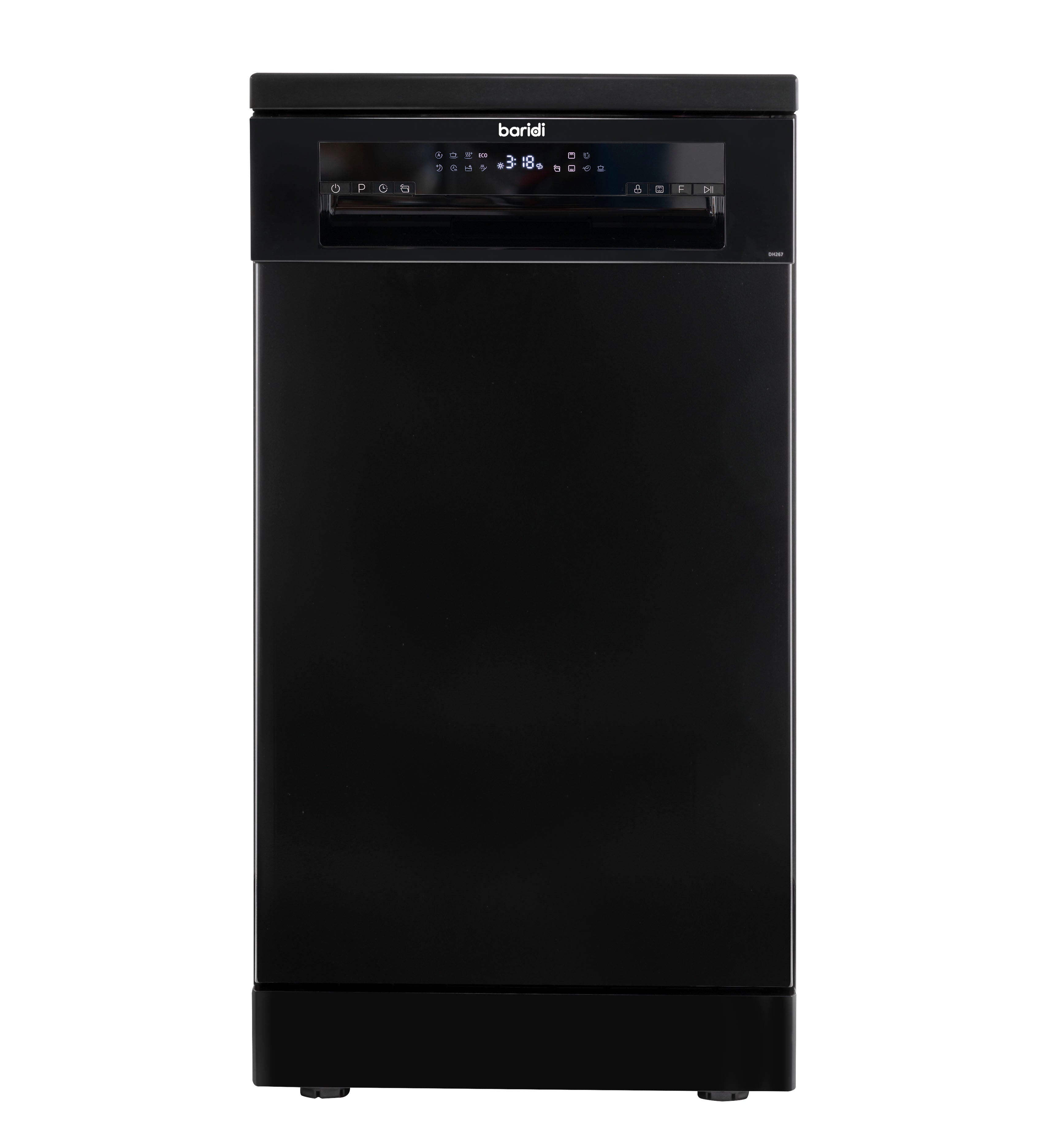 Baridi DH267 Slimline Freestanding Dishwasher 45cm, 10 Place Settings, 8 Programmes, Black