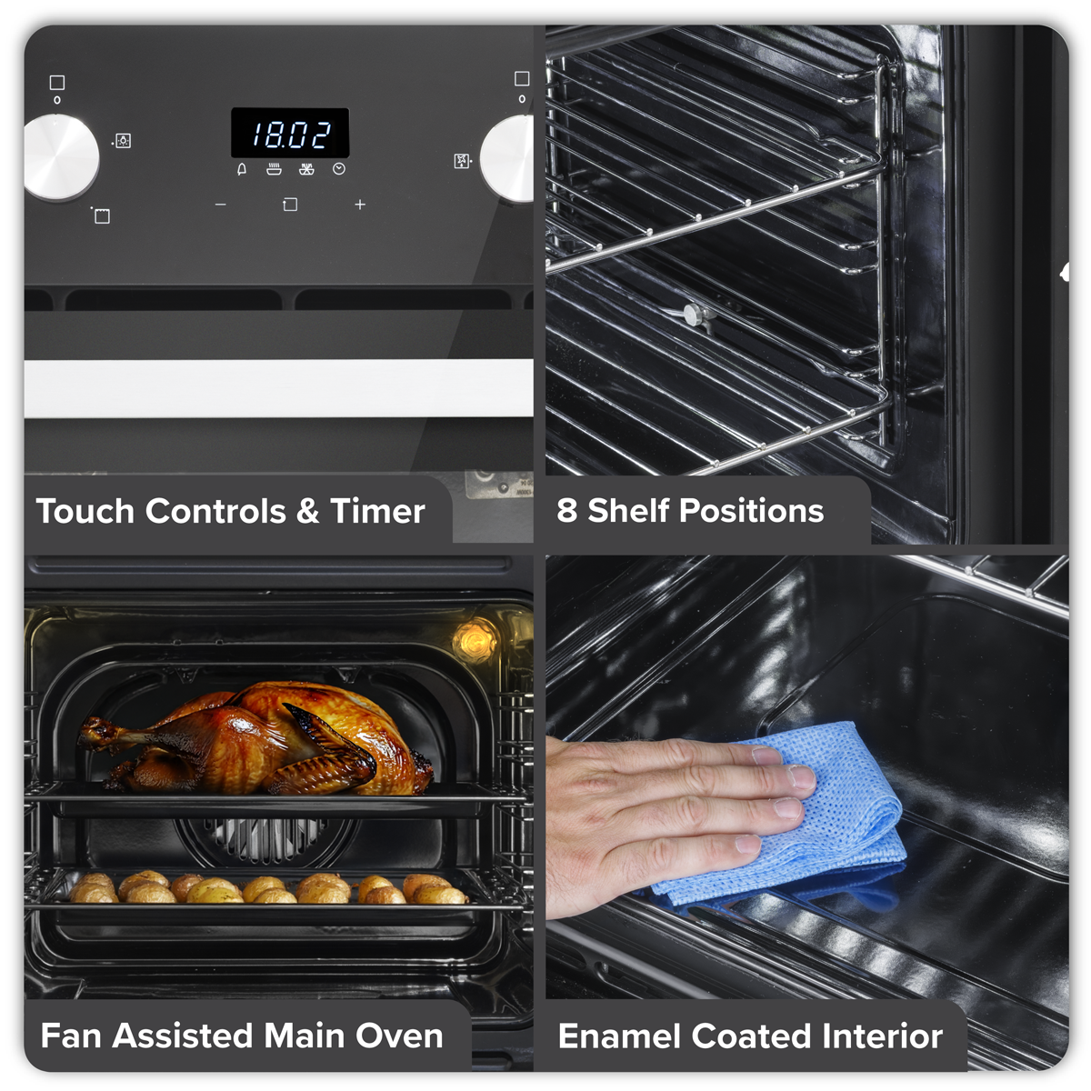 Baridi 72cm Built-Under Double Oven, 74L Capacity, Energy Rating A - Black