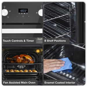 Baridi 72cm Built-Under Double Oven, 74L Capacity, Energy Rating A - Black