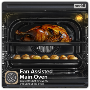 Baridi 90cm Built-In Double Oven, 88L Capacity, Energy Rating A - Black