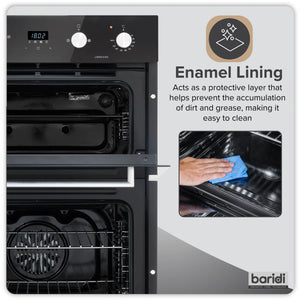 Baridi 90cm Built-In Double Oven, 88L Capacity, Energy Rating A - Black