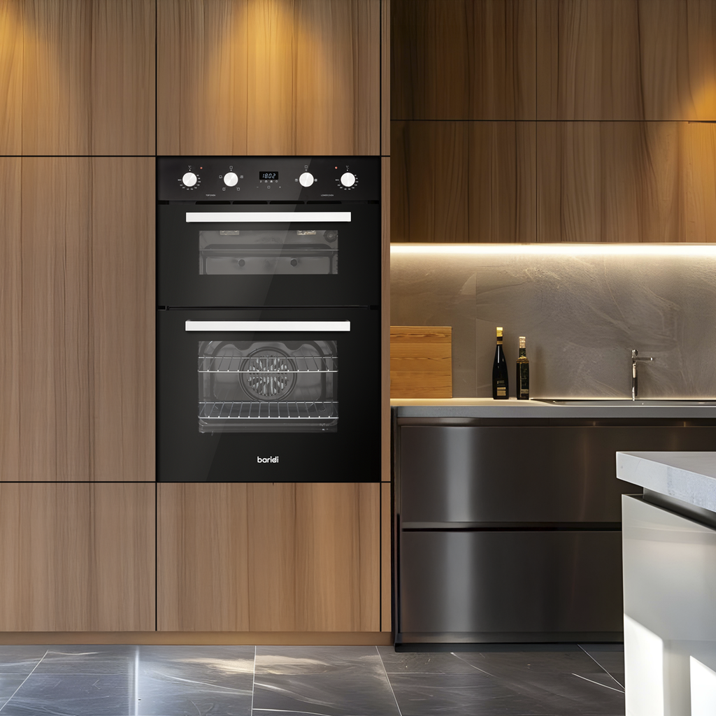 Baridi 90cm Built-In Double Oven, 88L Capacity, Energy Rating A - Black