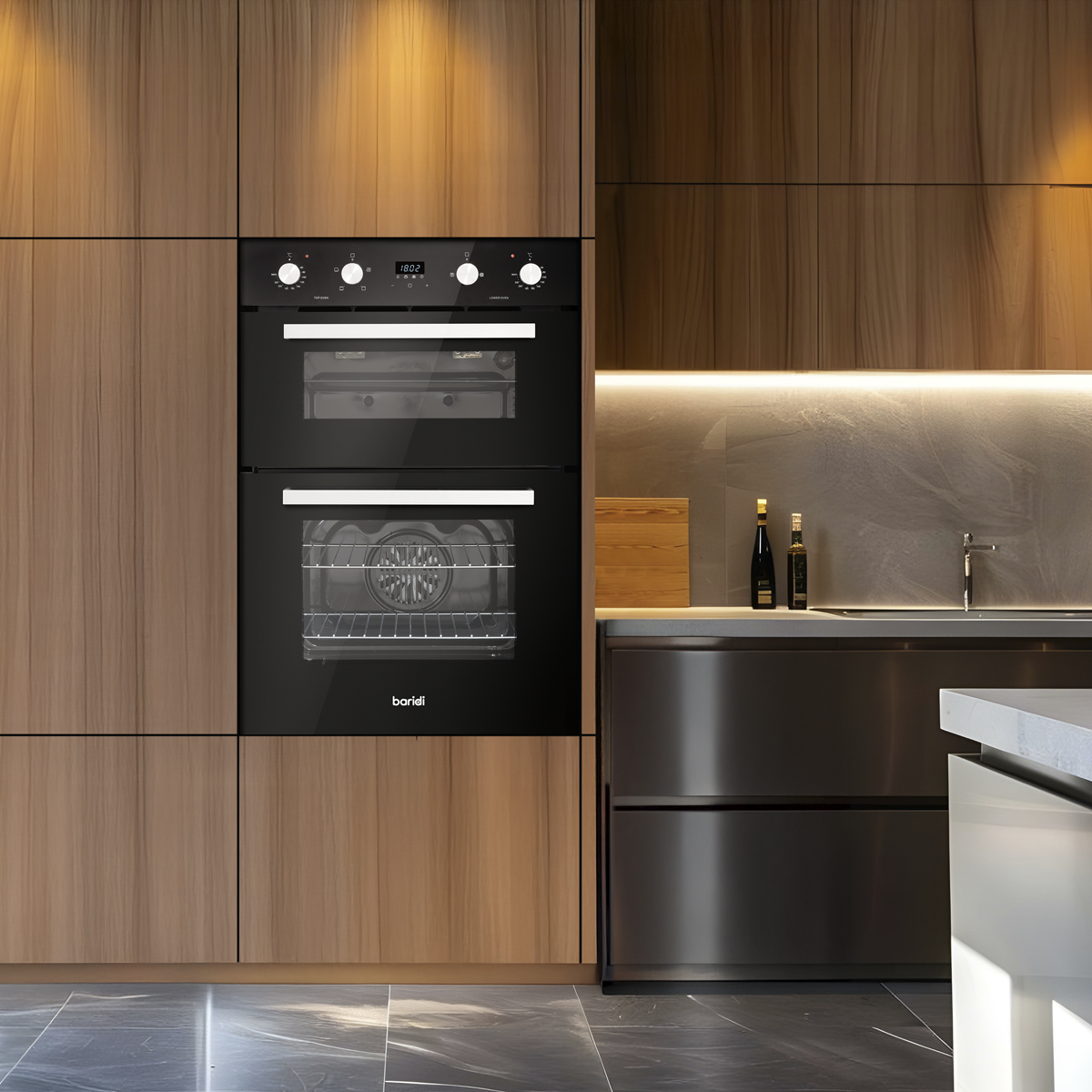 Baridi 90cm Built-In Double Oven, 88L Capacity, Energy Rating A - Black