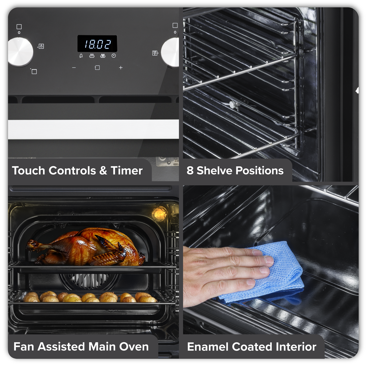 Baridi 90cm Built-In Double Oven, 88L Capacity, Energy Rating A - Black